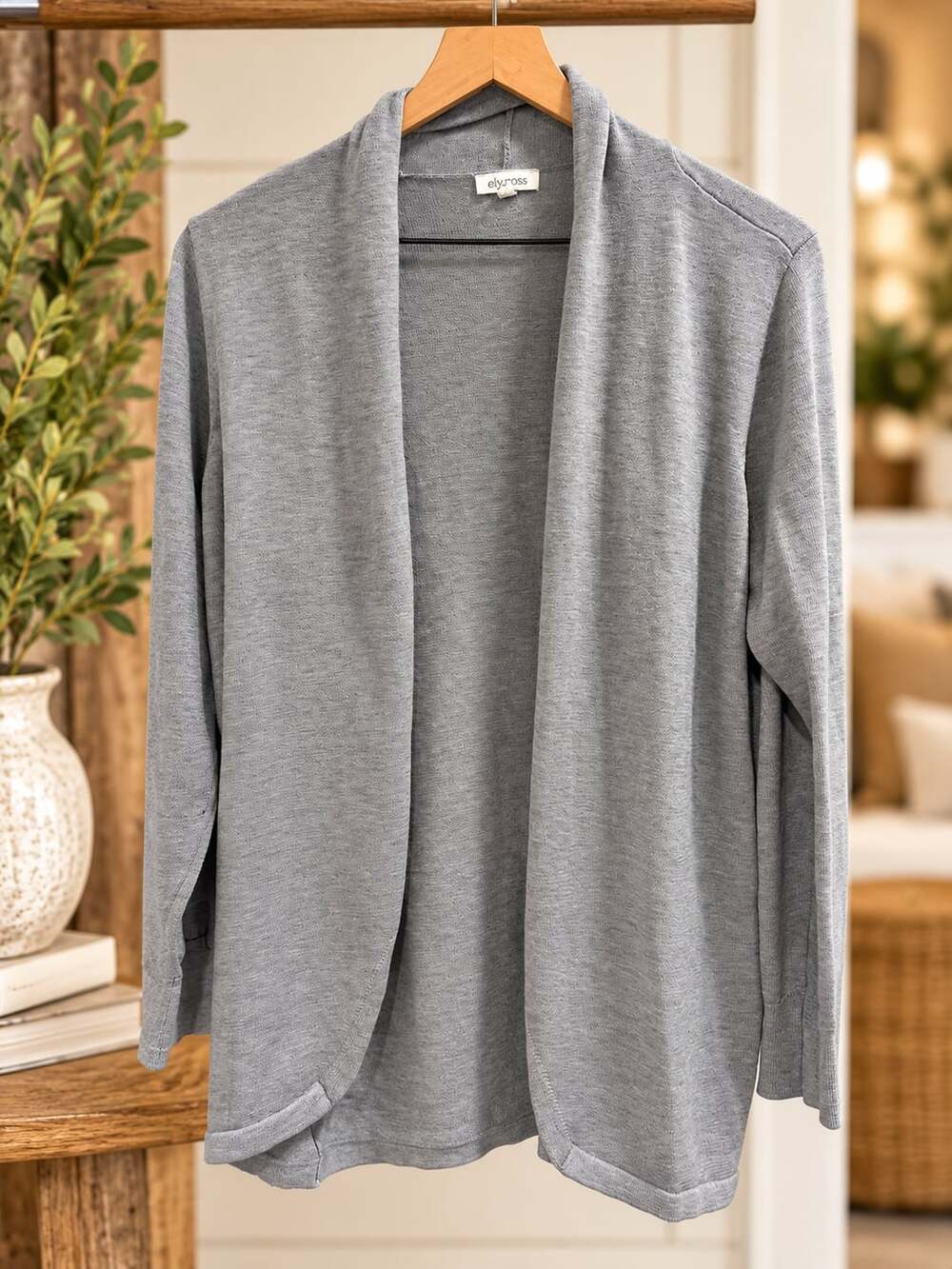 Ella Moss Open Front Cardigan Gray Sz L